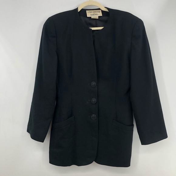 80’s does 40s Vintage Wasp Waist Black Blazer Jacket 100% Wool - Picture 8 of 15